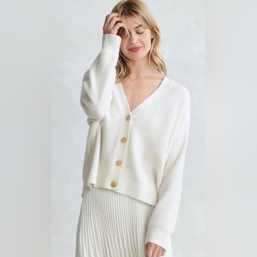 Jenni Kayne Cropped Cashmere Cocoon Cardigan Ivory XS